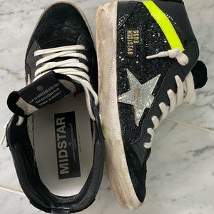Golden Goose Black Glitter Mid Star